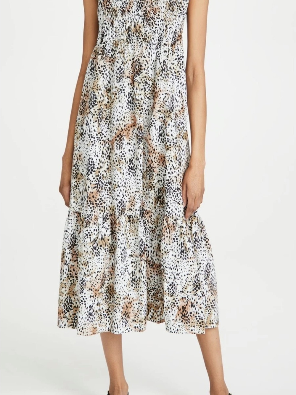 NWT SEA NY  Women's Lana Smocked Short Sleeve Dress Animal Print Sz L MSR $395